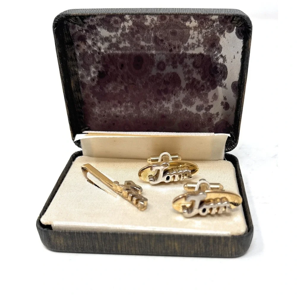 Vintage Tom Monogram Letter‎ Font Hickok Cuff Links Tie Clasp